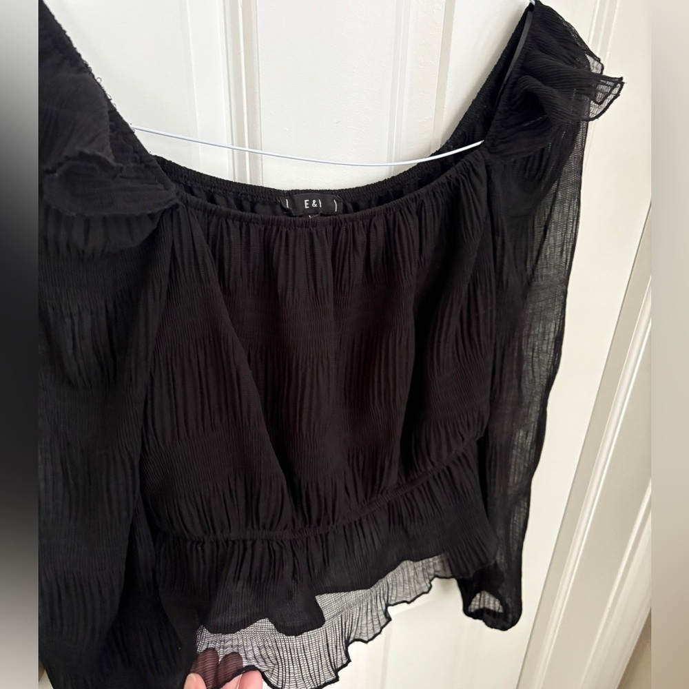E&M Ruffle Sheer Whimsigoth Smocked Black Blouse Women’s Large Harry Styles Core - Picture 3 of 5